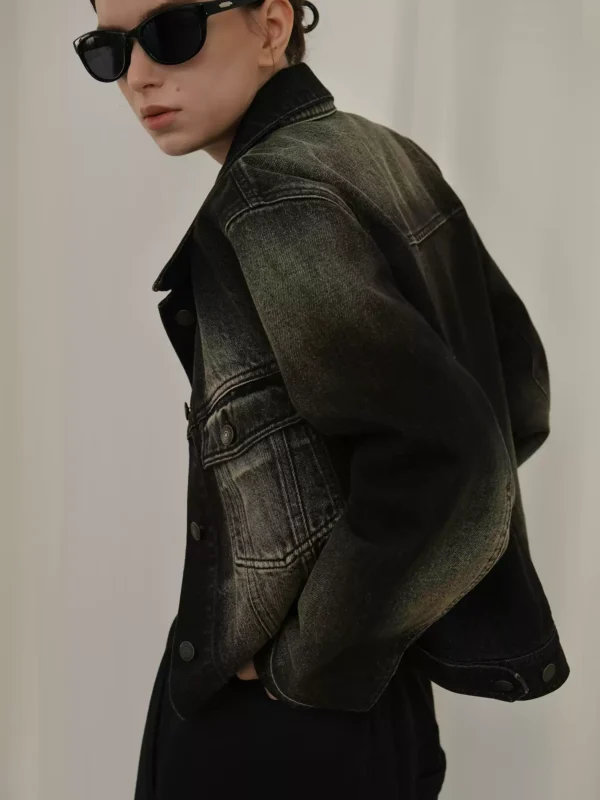 Vintage black denim short jacket - Image 4