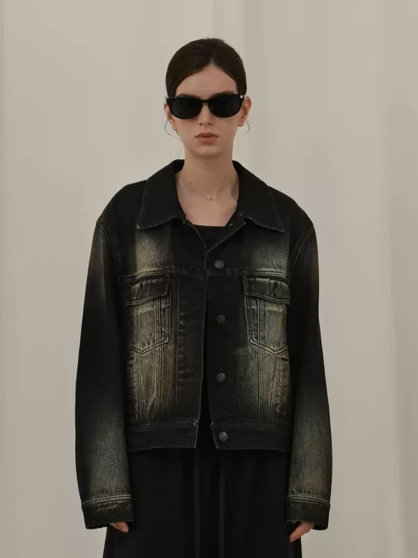 Vintage black denim short jacket