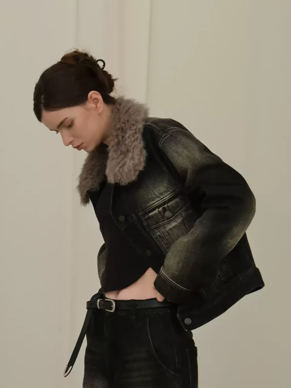 Vintage black denim short jacket - Image 3