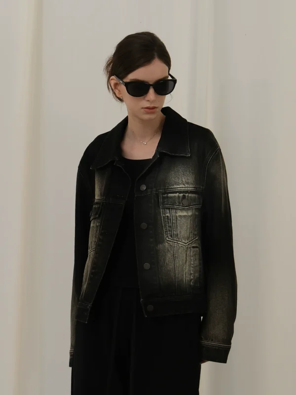 Vintage black denim short jacket - Image 2