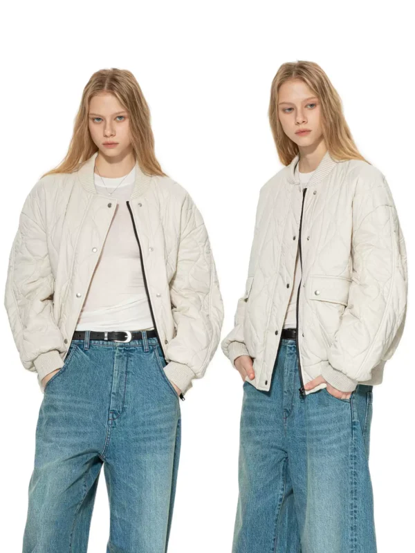A cotton-padded jacket with a wool liner for women