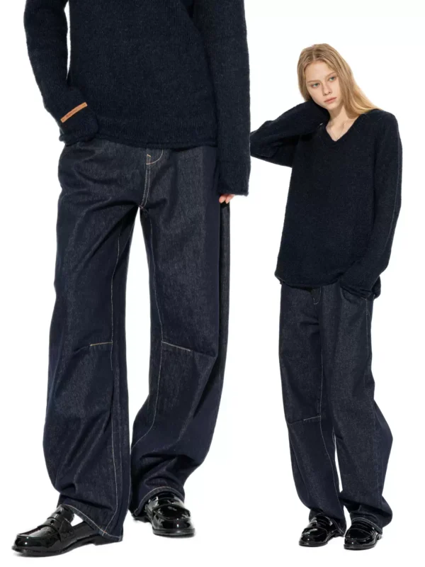 Classic natural-color scythe wide-leg jeans