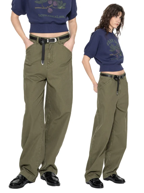 Green washed work pants for women - Image 2