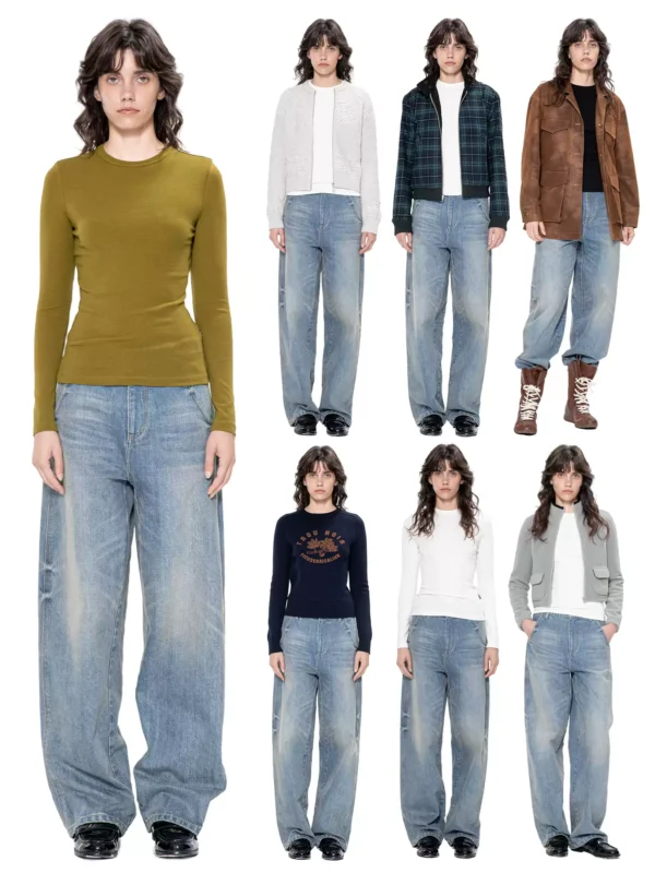 New heavy-washed hand-pleated jeans