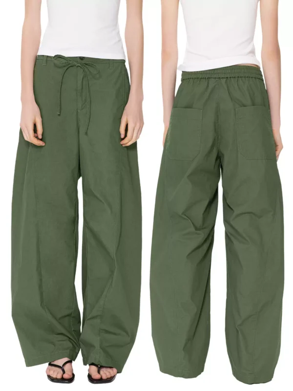 Thin wide-leg pants, green work pants for women - Image 3