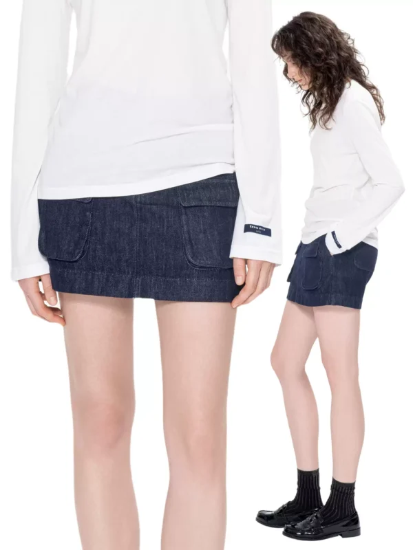 Multi-pocket natural-color denim culottes - Image 4