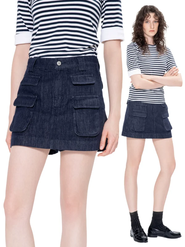 Multi-pocket natural-color denim culottes - Image 3
