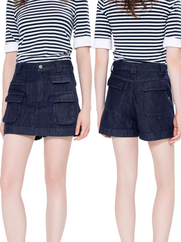 Multi-pocket natural-color denim culottes - Image 2