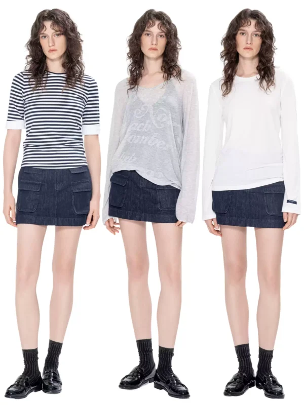 Multi-pocket natural-color denim culottes