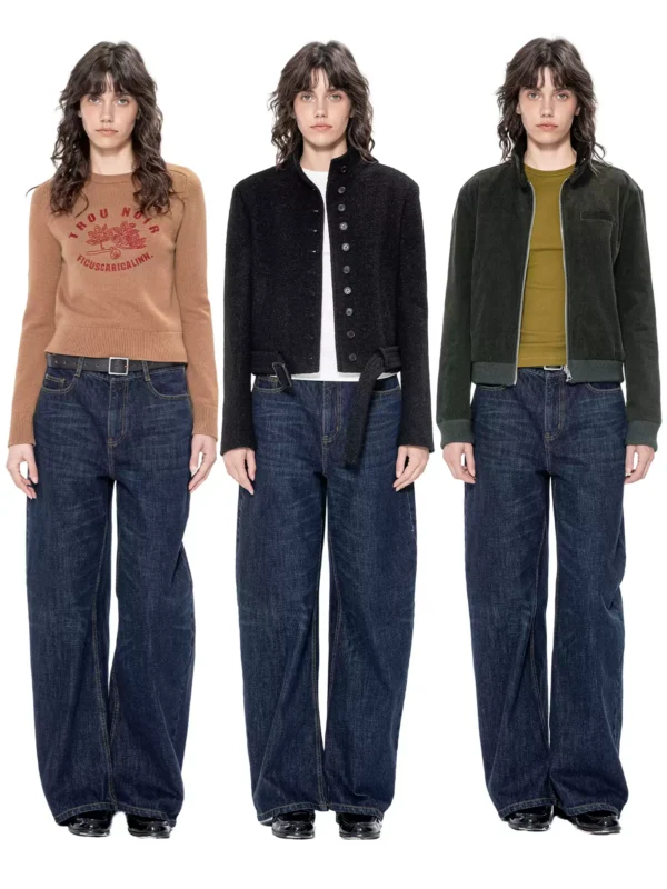 Loose jeans, low-waisted curved knife pants