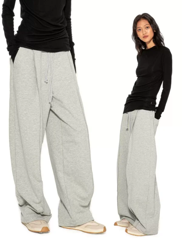 A woman in flower-gray casual sweatpants - Image 3
