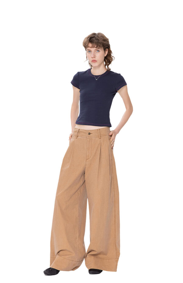 Mid-waist casual paulownia trousers - Image 3