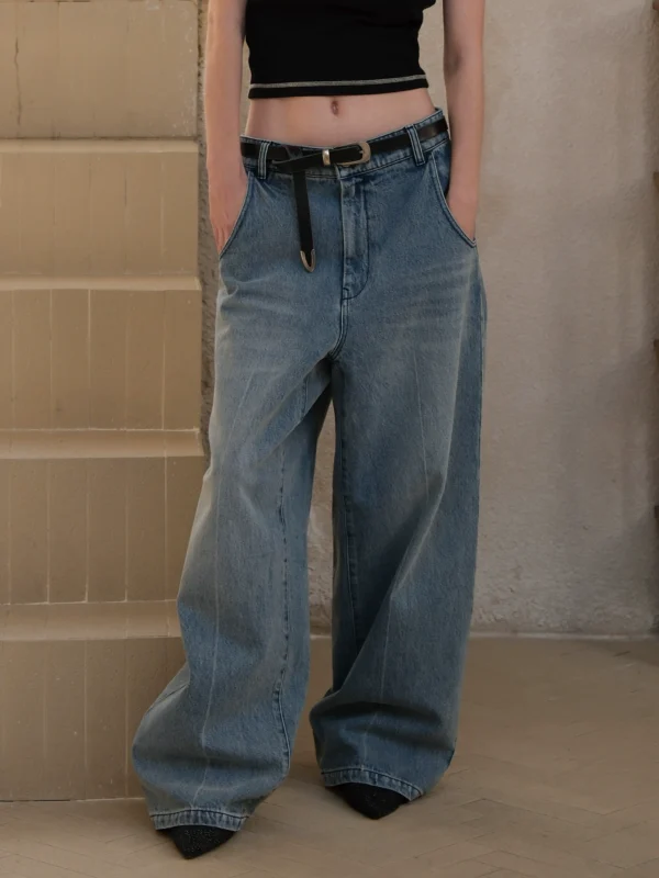 Retro floor-length wide-leg jeans