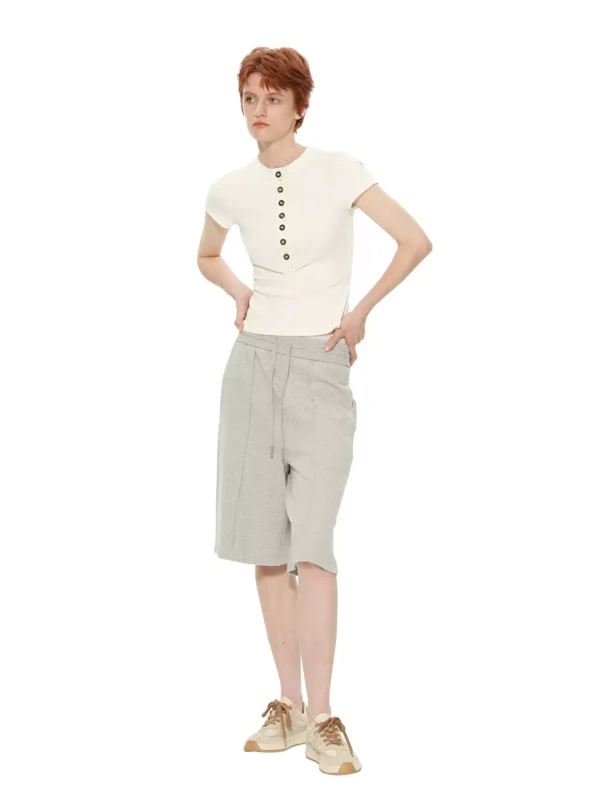 Drawstring mid-length pants for women, capri pants