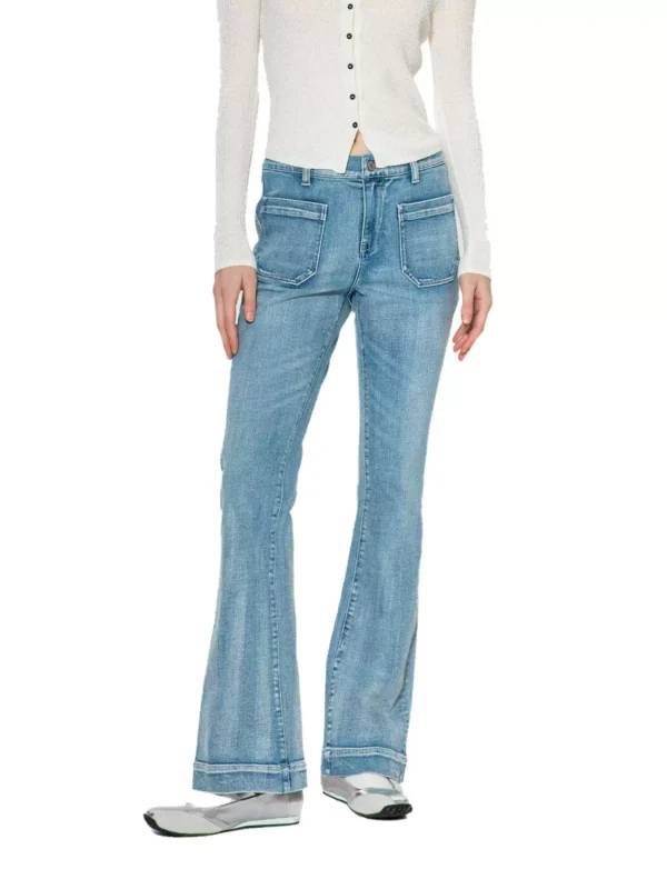 Vintage blue water-washed jeans flared pants for women - Image 3