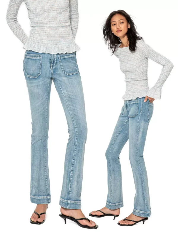 Vintage blue water-washed jeans flared pants for women - Image 2