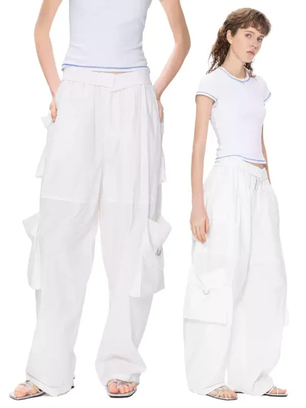 New white workwear balloon pants and wide-leg pants - Image 3
