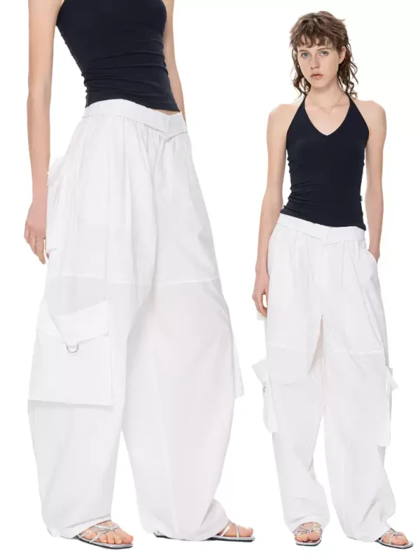 New white workwear balloon pants and wide-leg pants