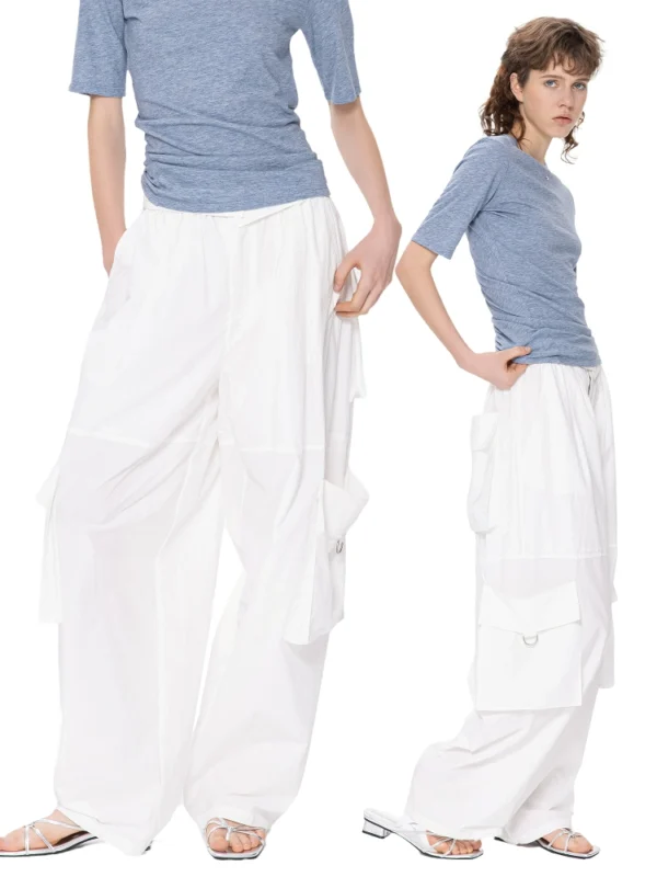 New white workwear balloon pants and wide-leg pants - Image 2
