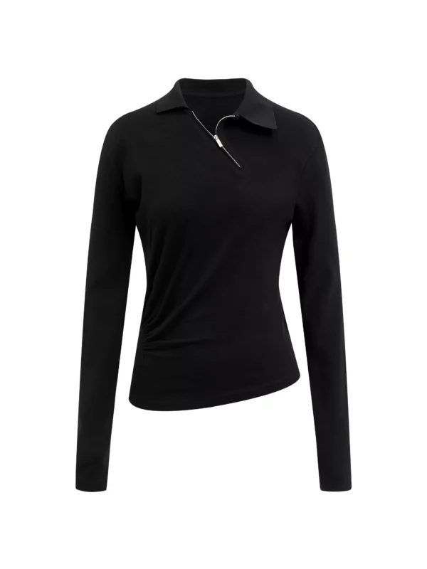 Black zippered POLO shirt T-shirt for women - Image 3