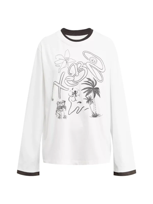 Black and white color-blocking embroidered T-shirt - Image 4