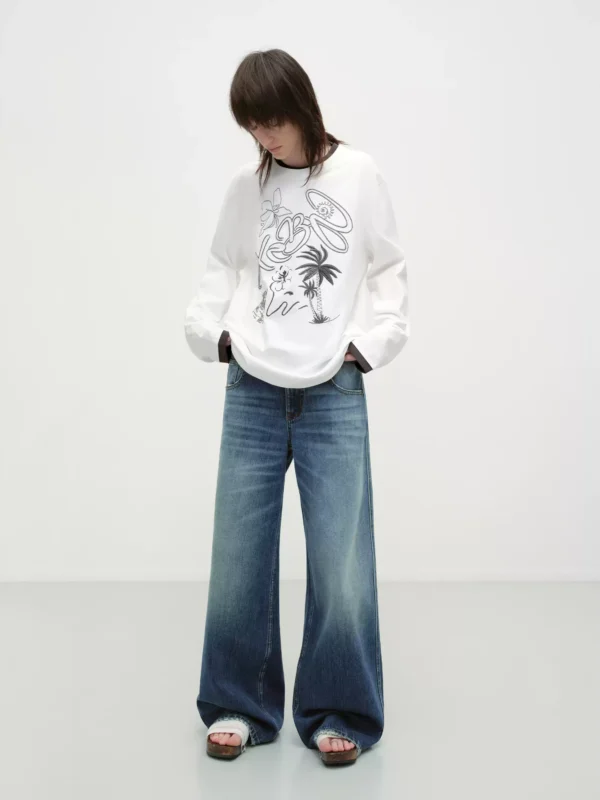 Black and white color-blocking embroidered T-shirt - Image 3