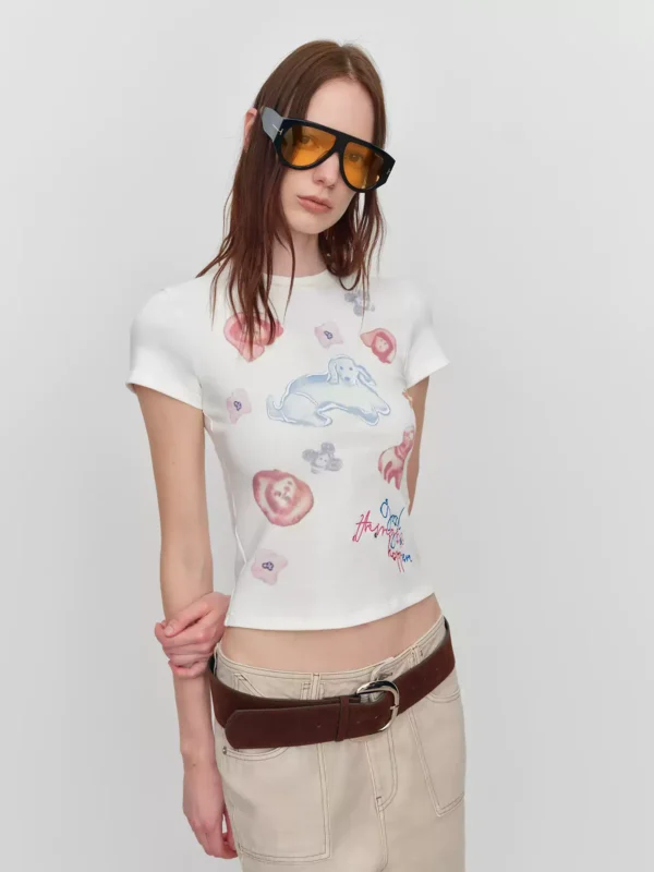 Original three-dimensional animal print embroidered T-shirt - Image 3