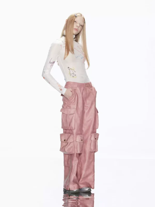 Graffiti printed see-through thin mesh T-shirt