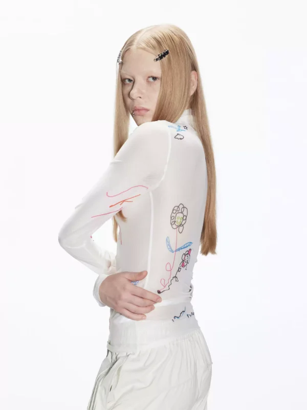 Graffiti printed see-through thin mesh T-shirt - Image 3
