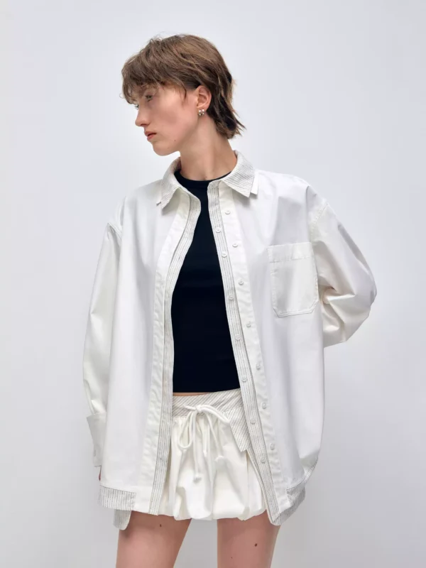 A women's striped shirt with a sense of design and patchwork - Image 3