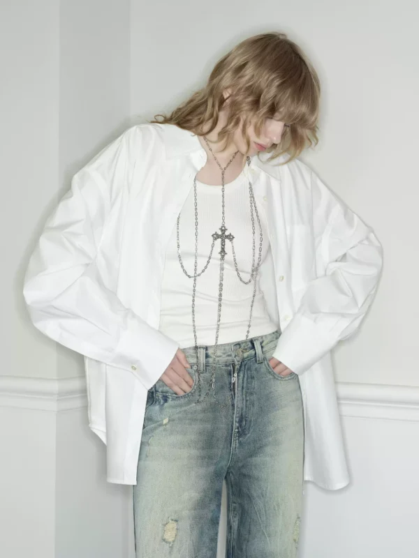 A pure cotton loose-fitting layered shirt - Image 3