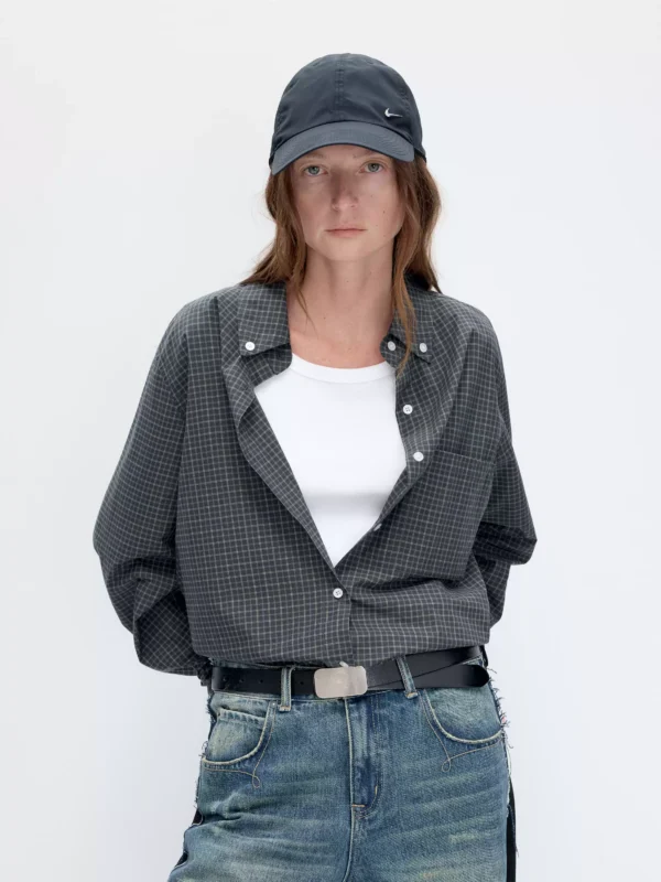 Blue-green retro classic checkered shirt - Image 2