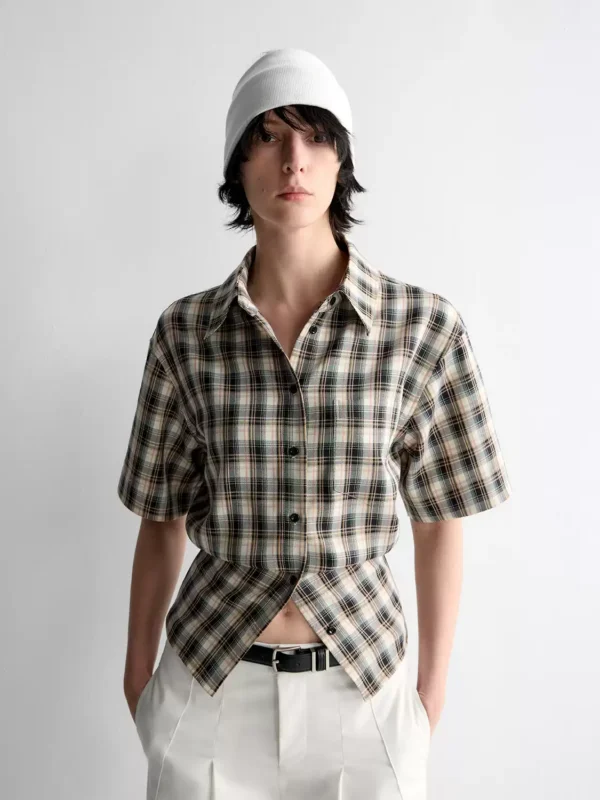 Checked cotton-textured silk shirt - Image 2