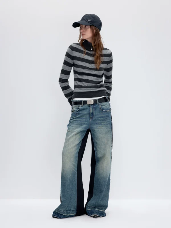 Retro color-blocking striped knitted sweater - Image 2
