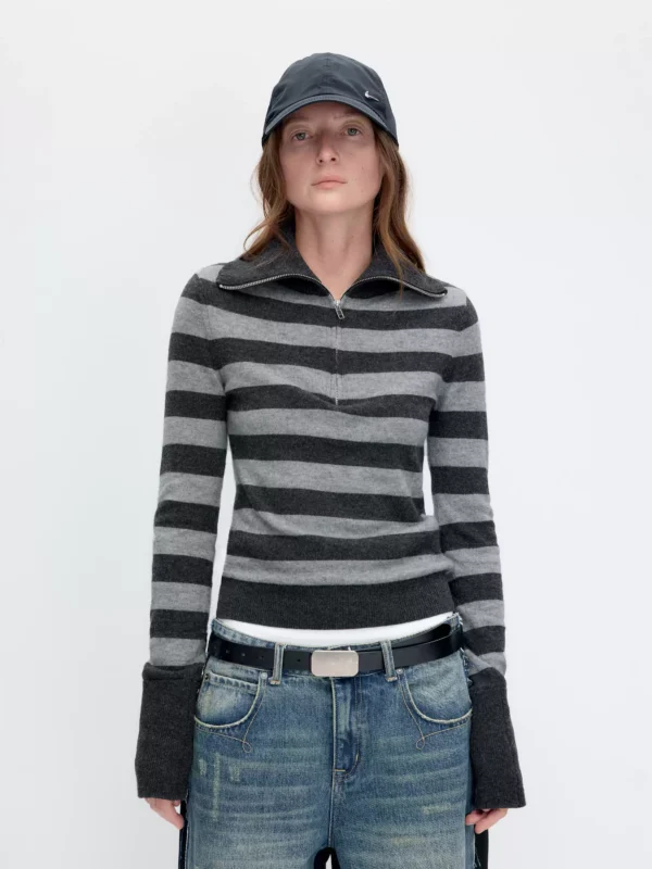 Retro color-blocking striped knitted sweater - Image 3