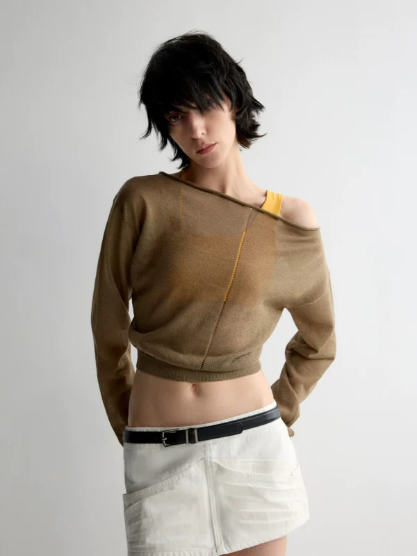 A loose, short knitted smock with a one-shoulder neckline - Image 3