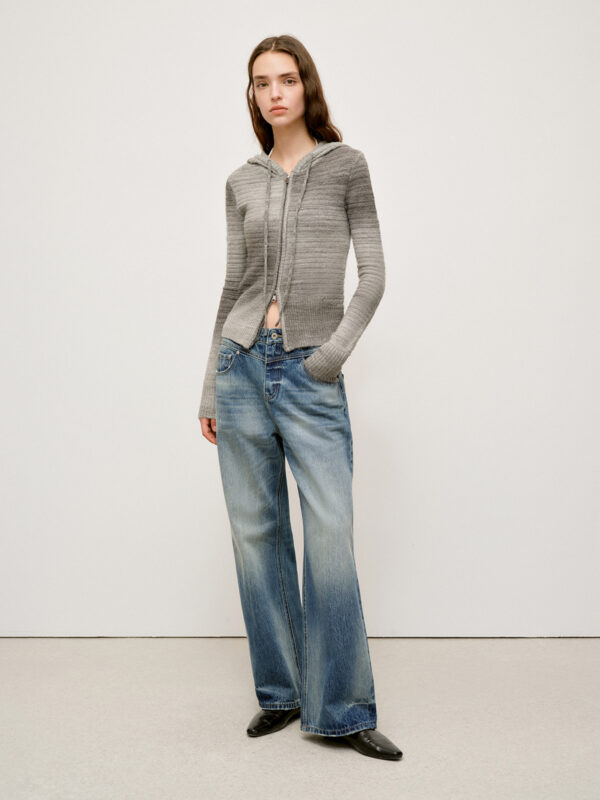 Double-zipper gradient hooded wool cardigan - Image 4