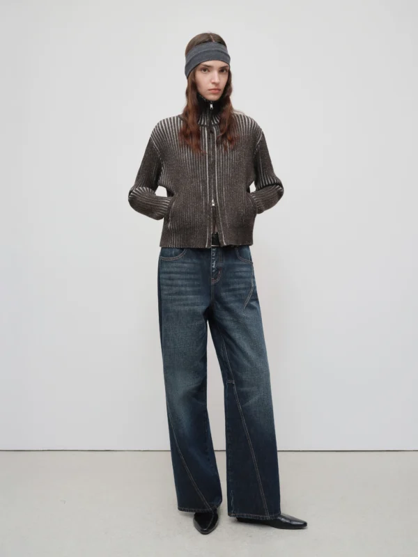 A woman with a stand-up collar sweater and a cardigan - Image 3