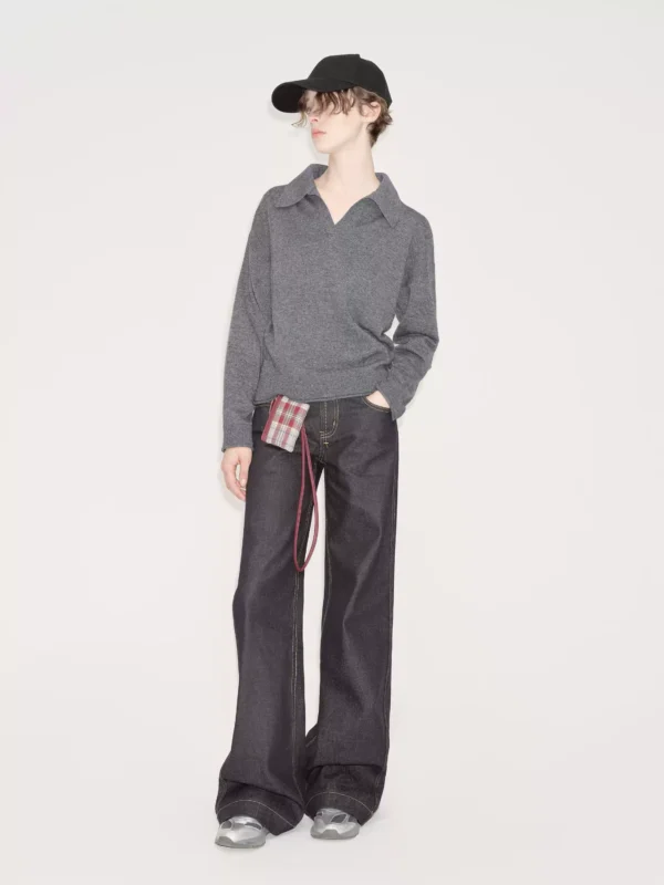Grey wool pullover knitted sweater - Image 2
