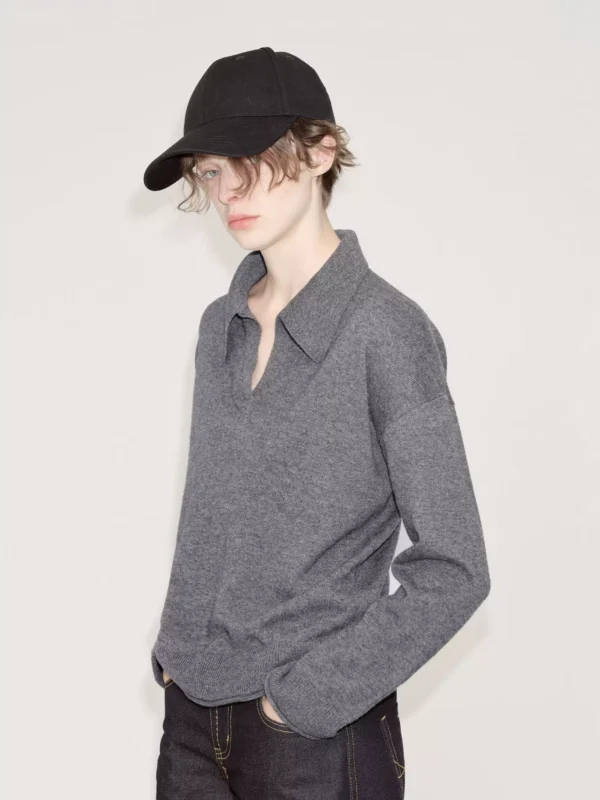 Grey wool pullover knitted sweater - Image 3