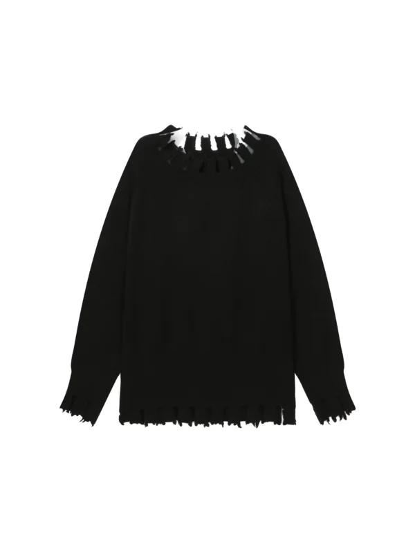 A black, stylish one-shoulder sweater with loose edges - Image 3