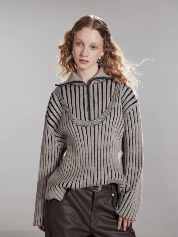 Striped soft and fluffy pullover knitted sweater - Image 3