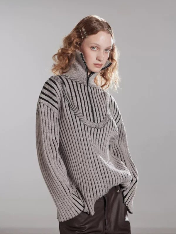 Striped soft and fluffy pullover knitted sweater - Image 2