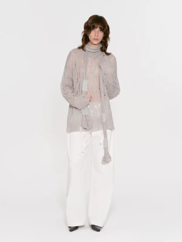A perforated and hollowed-out knitted sweater with a scarf - Image 2