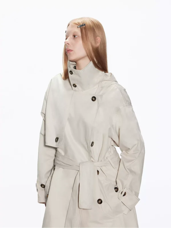 A retro khaki trench coat with a large lapel - Image 2