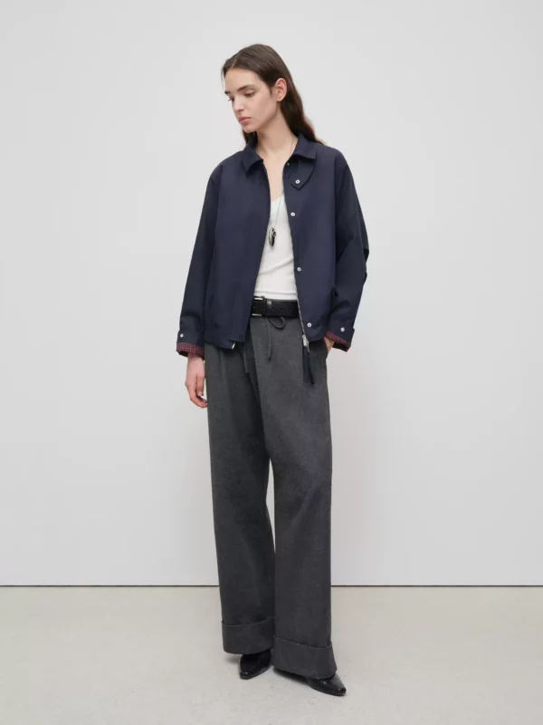 American Navy blue stand-up collar coat for women - Image 3