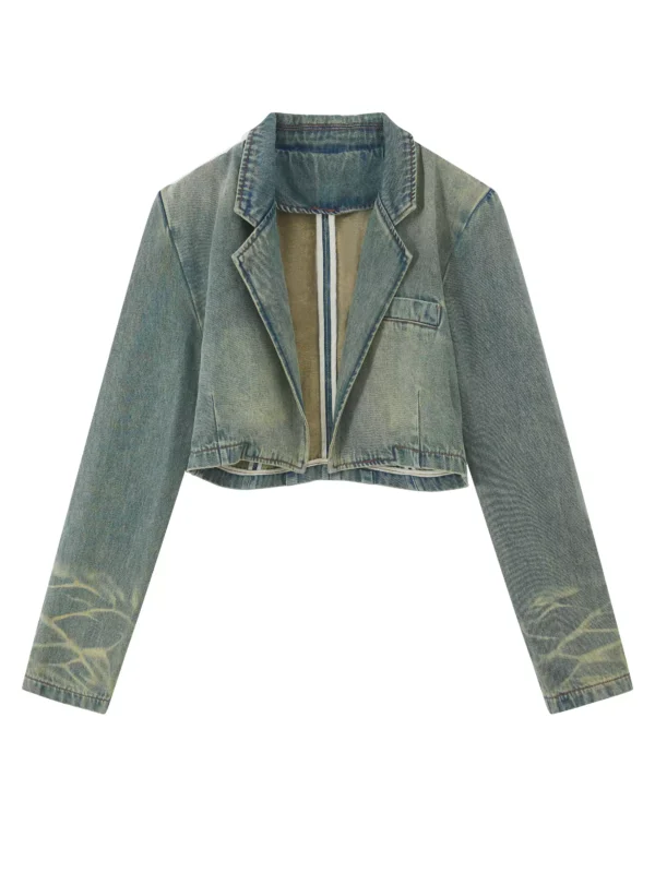 A short denim set with a large lapel and cat whiskers - Image 4