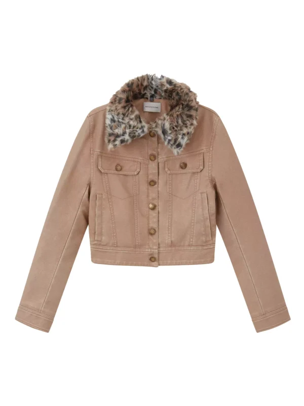 Detachable leopard print fur lapel cotton short coat - Image 4