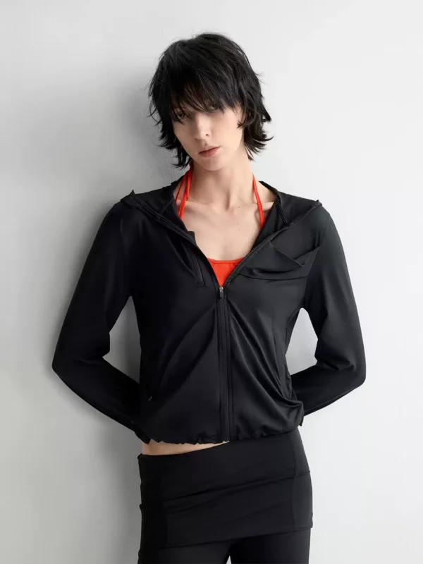 Breathable hooded drawstring high-elastic short casual jacket - Image 2