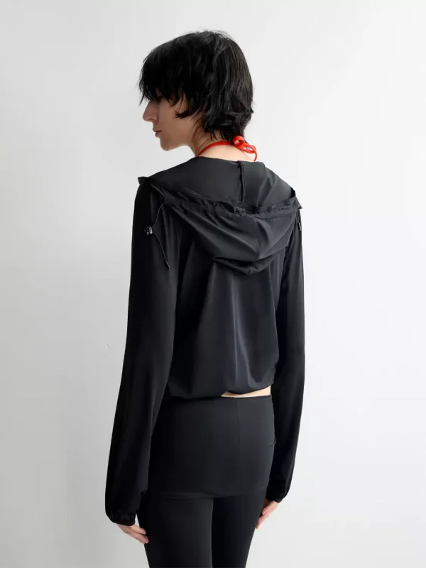 Breathable hooded drawstring high-elastic short casual jacket - Image 3